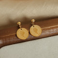 Retro Minimalist Relief Portraits Letters Round Pendant Earrings Waterproof Stainless Steel Gold Plated Drop Earrings Pendientes