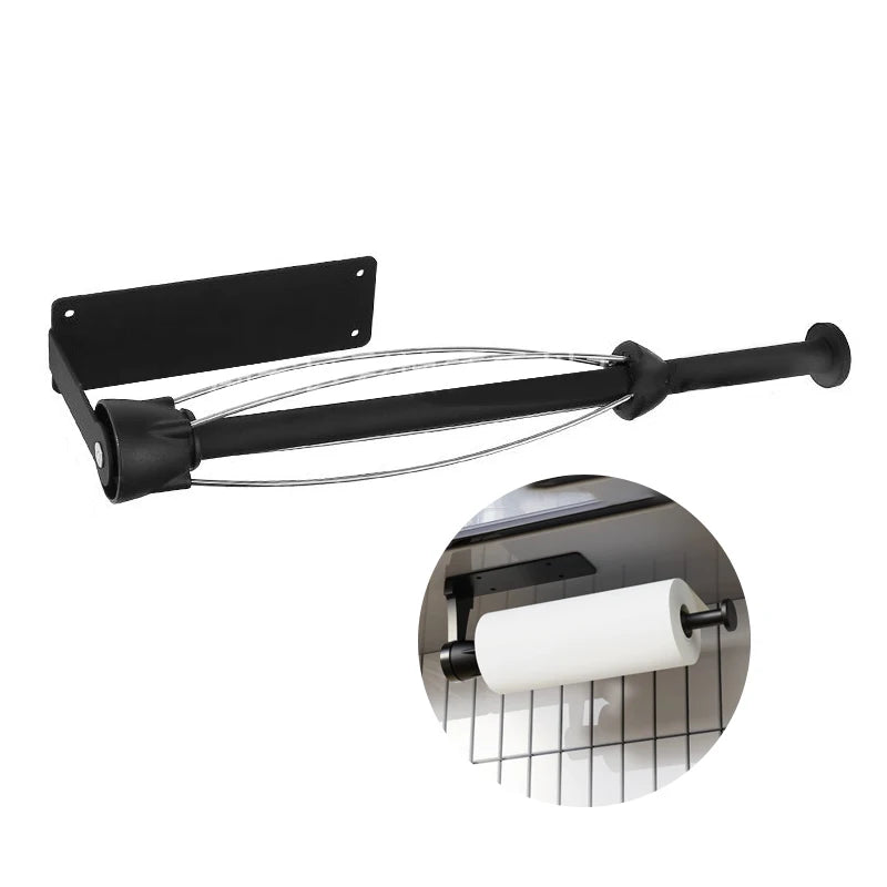 Single Hand Operable Paper Black Stainless Steel Towel Holder Under Cabinet with Damping Effect for Kichen Bathroom