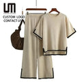 OEM Hot Selling New Arrival Summer Two Piece Loose T Shirt Women Tracksuit Fashion Knit Casual Short Sleeves Lady Pant Suit