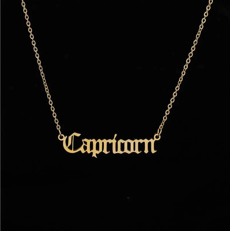 Popular Gold Plated Capricornus Letter Stainless Steel 12 Zodiac Necklace Necklace for Women 2024
