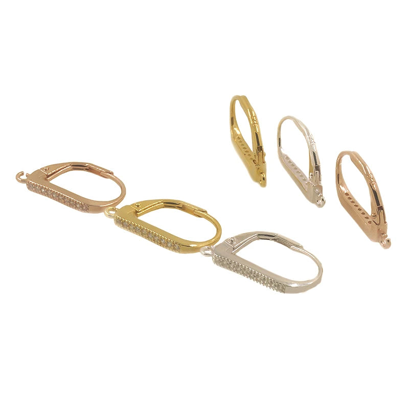 925 CZ DIY Women French Sterling Silver Hoops Earring Findings Zirconia Leverback for Jewelry Making