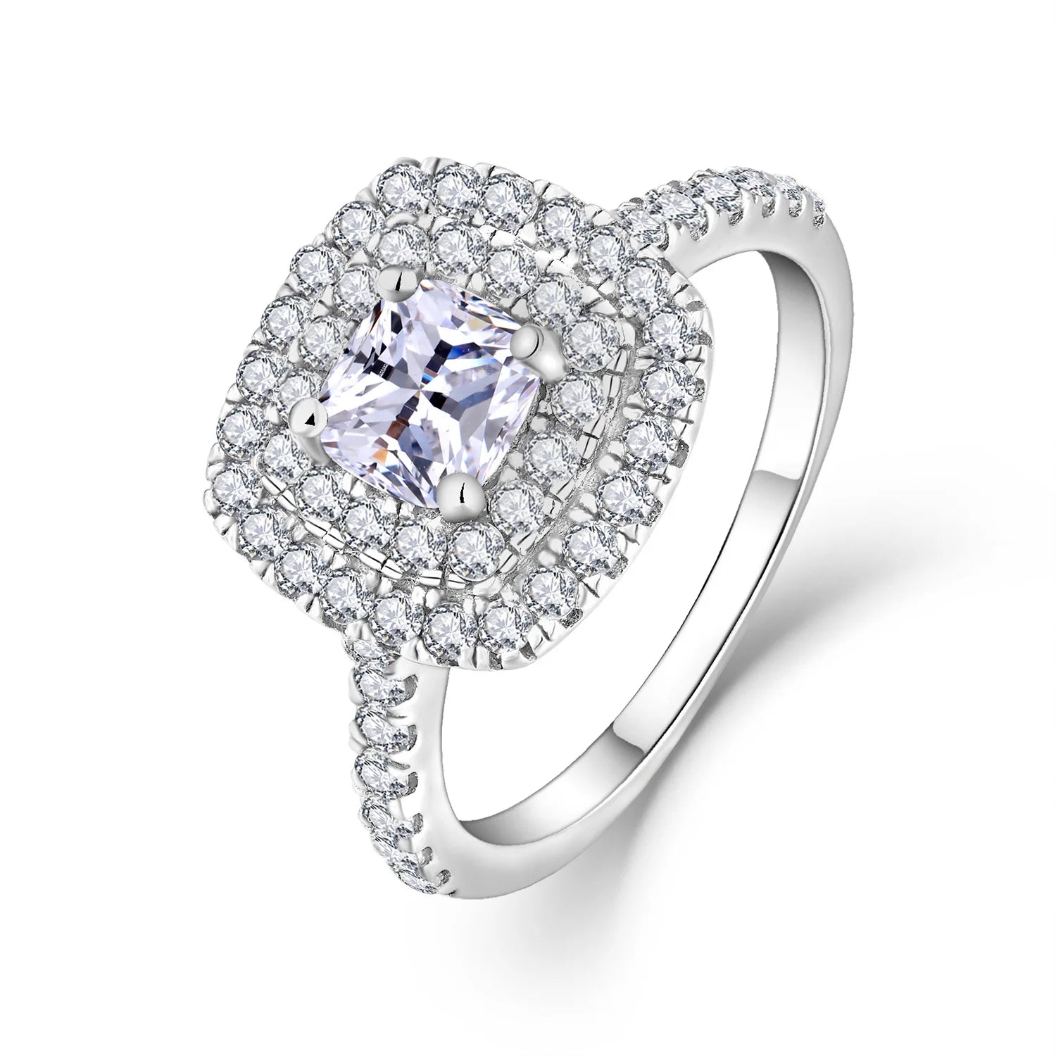 Wholesale Exquisite Bridal Jewelry Floral Halo Cubic Zircon 925 Sterling Silver Cluster Ring