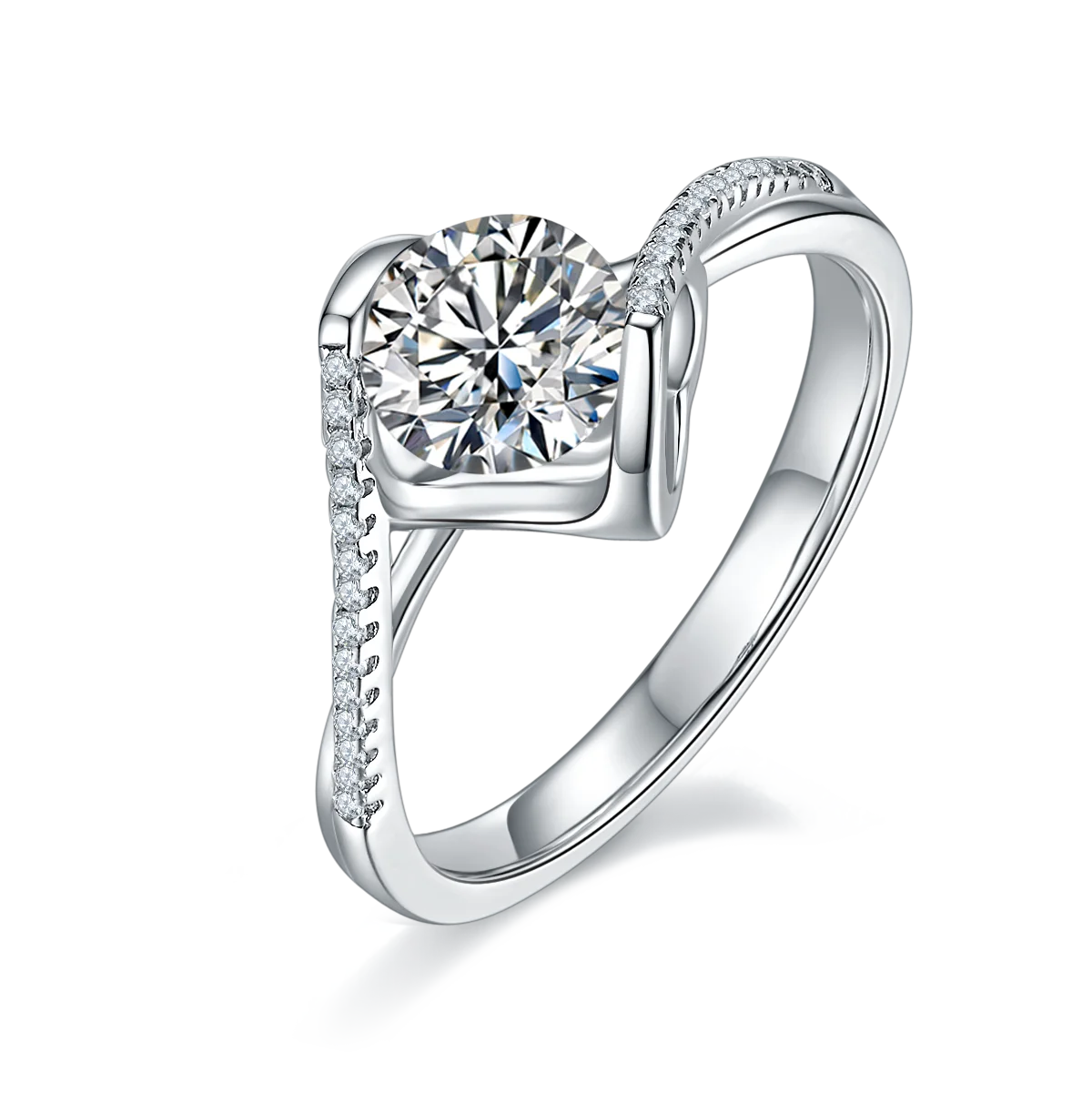 Wish Jewelry Fashion Solitaire 925 Sterling Silver White Gold 1ct VVS Diamond Engagement Moissanite Rings for Women