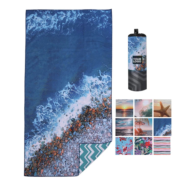 Free Design Custom Size Printed Logo Microfiber Towel Super Absorbent Quick-Dry Soft Lightweight Sand Free Beach Towel