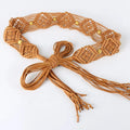 Ethnic Retro Diamond Beads Woven Waist Chain Ladies Knitted Belts with Tassel Accessories
