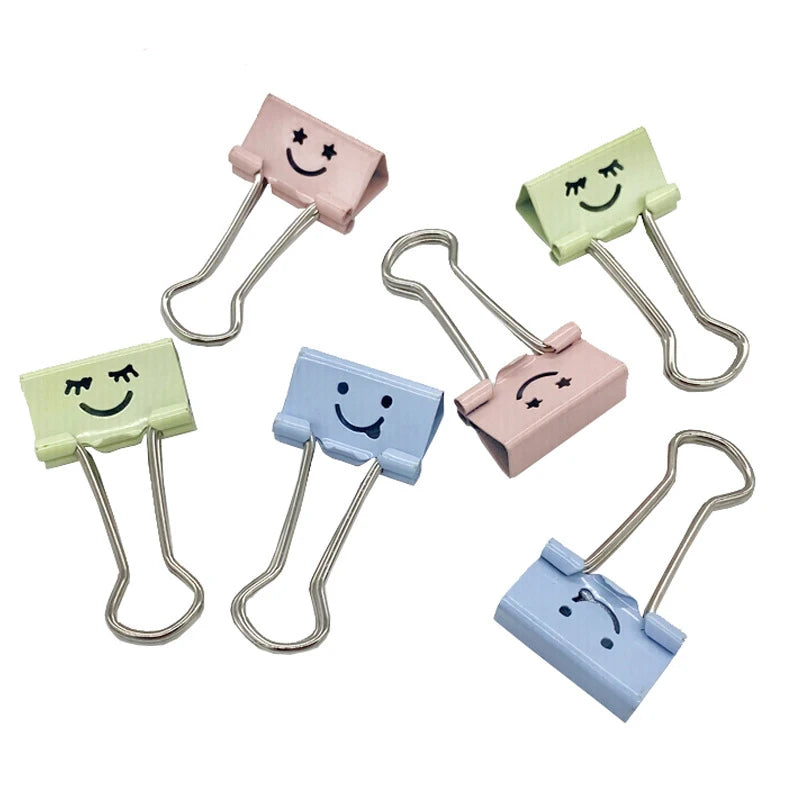 Candy Color 19mm Cute Kawaii Small Colorful Smile Face Design Clip Purse Dovetail Paper Clip Metal Binder School Office Supplies