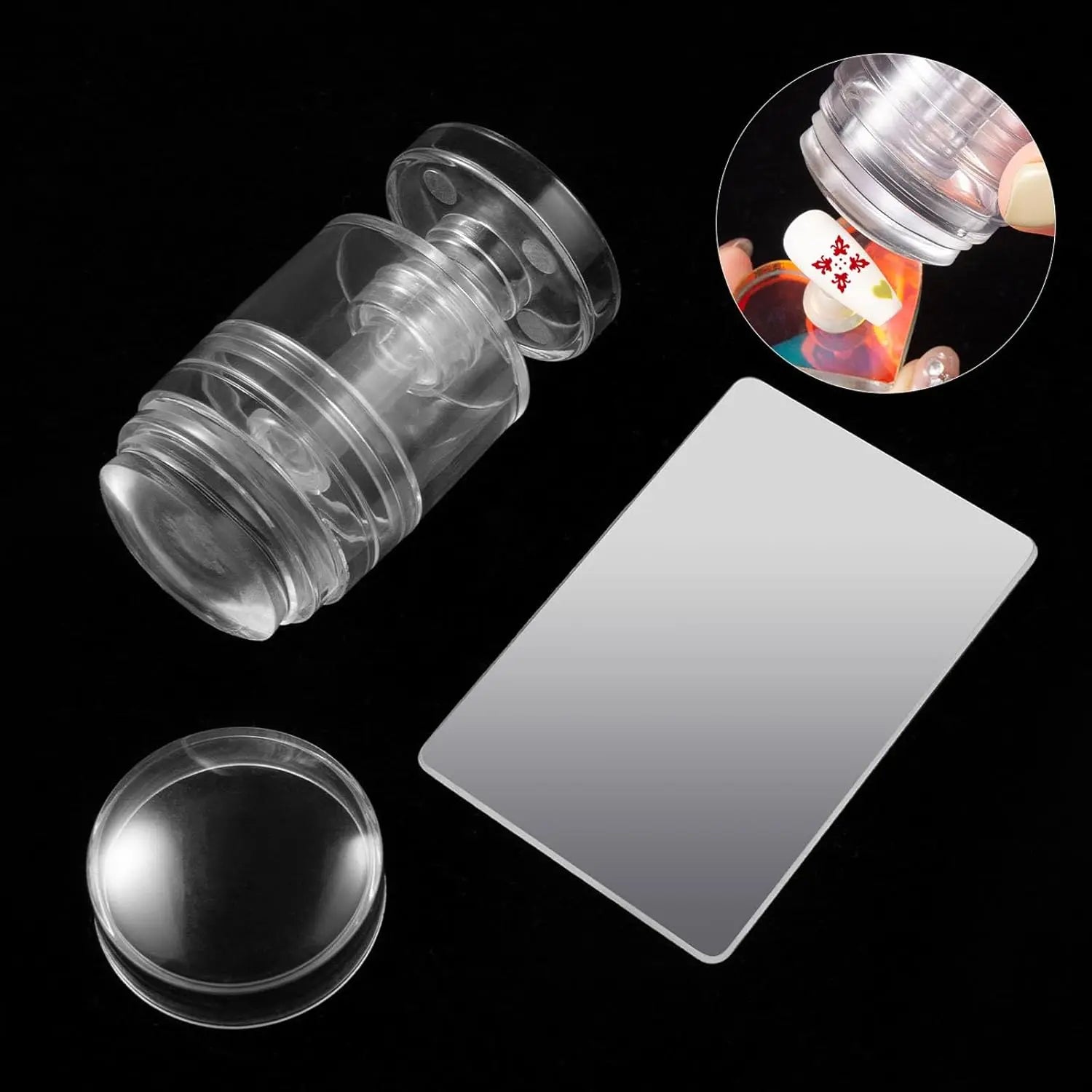 Rotatable Transparent Stamps Variable Pattern Size Silicone Fingertip Printing French Nail Seal Stamper Scraper Tool