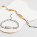 316L Stainless Steel Classic Unisex Bangle with CZ Crystal & Rhinestone Gold-Color Plated Geometric Pattern Custom Engraving OEM