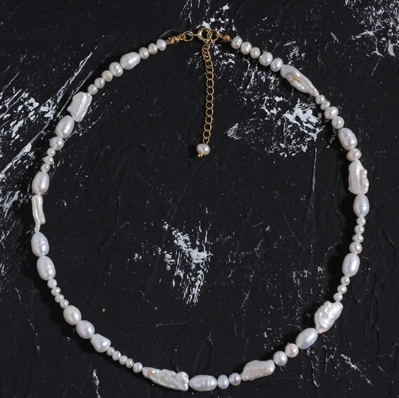 Handmade Stainless Steel Tarnish-Free Big Baroque Natural Bead Cross Chain Necklace for Women Engagement Parties Weddings Gifts