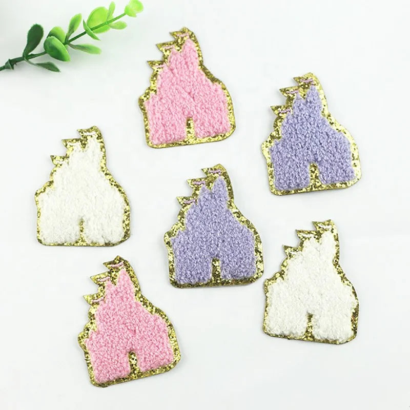 Bag Accessory Luxury Sparkle Gold Glitter Border Heat Seal Iron on Chenille Patch DIY Embroidery Cartoon Princess Castle Patches
