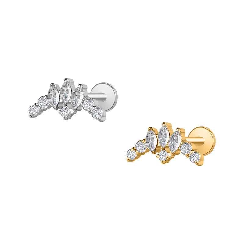 Titanium Internally Threaded Labret Lip Stud Tragus Piercing Jewelry With Marquise and Round Cz