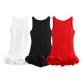 Custom ODM Autumn New Women's Solid Natural Woven Digital Printing Washable Mini Sexy Sleeveless Ruffled A-Line Dress