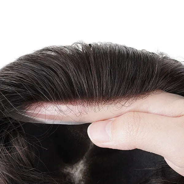 Newtimes Men's Hairpieces Natural Super Thin Skin Indian Hair Toupee with Unit Patch System Replacement Weave Wigs for Men