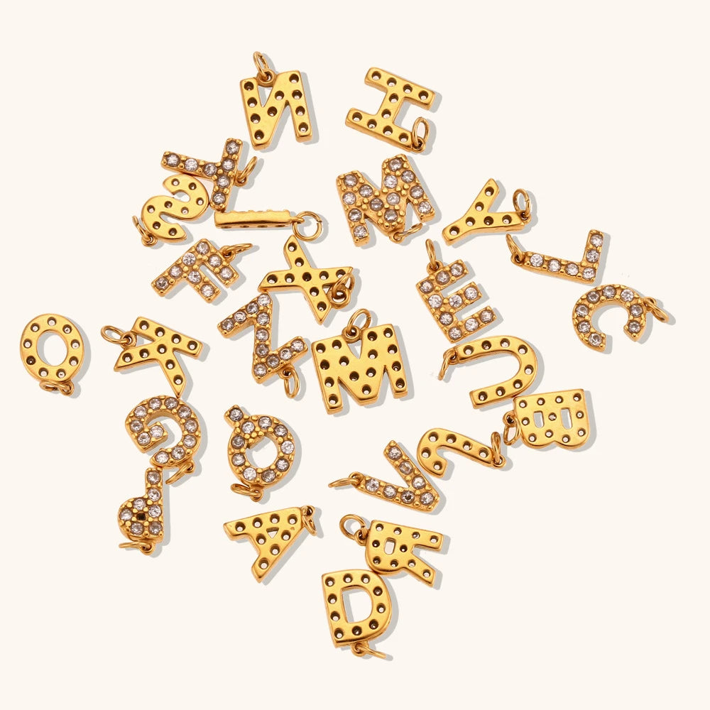 Vintage Initial Letters 18K Gold Plated Stainless Steel with CZ Zirconia for Personalized Necklaces
