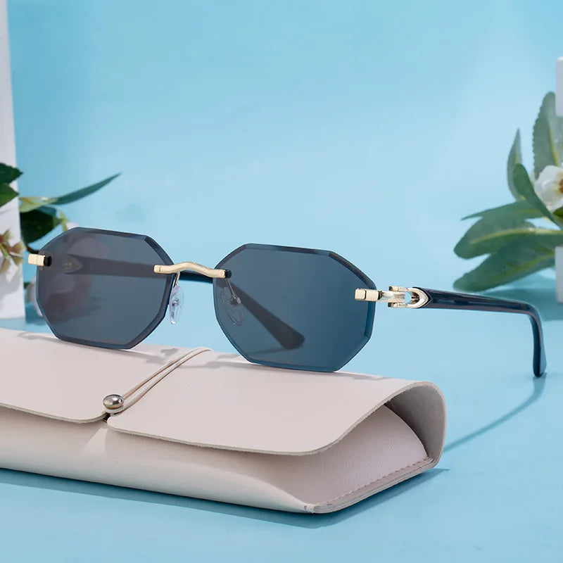 ADE WU 2025 Trendy Custom Logo Rimless Sun Glasses Luxury Brand Men's Sunglasses for Unisex