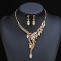 Newest Fashion 18k Gold Plated Full Diamond Party Flower Droplet Bride Necklace Earring Jewelry Set
