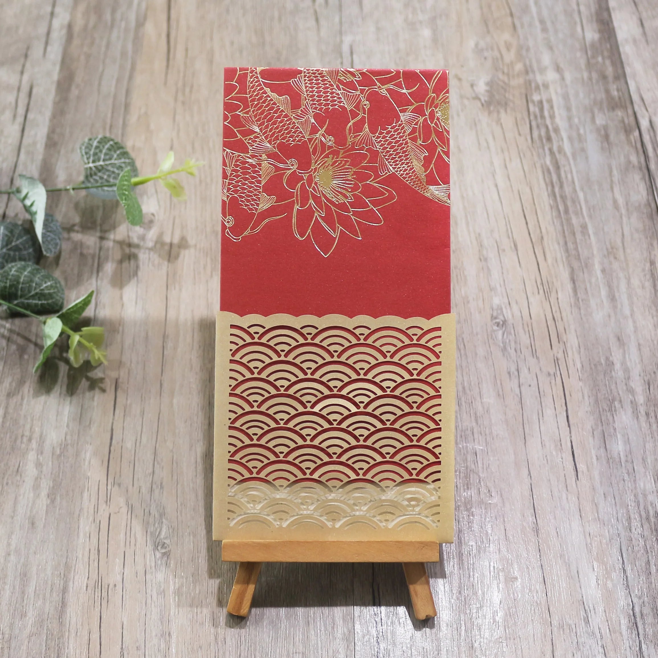Chinese Style Koi Lotus Flower New Year Red Packet Custom Logo Website Water Wave Pattern Lucky Red Pocket