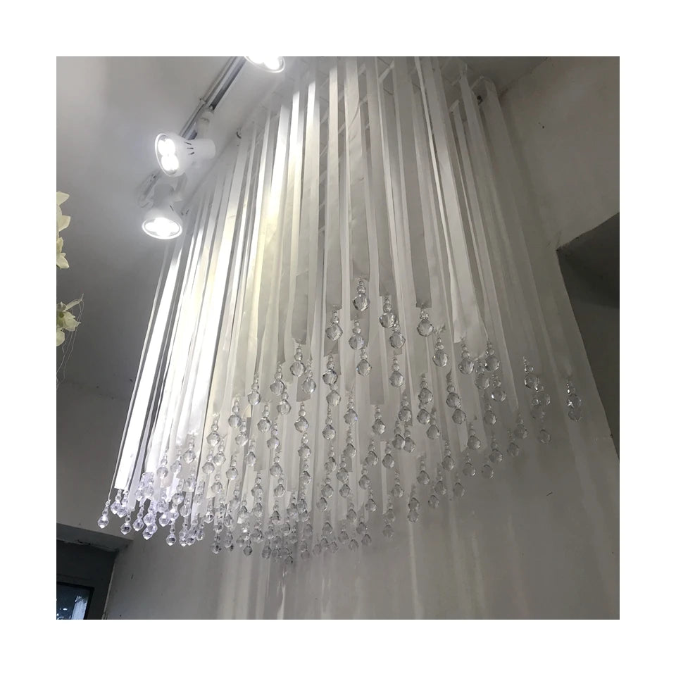 LG20181108-1 Clear Acrylic Beads Curtain Wedding Hanging Pendants Crystal Bead Strands Ceiling Decorate Silk Ribbon
