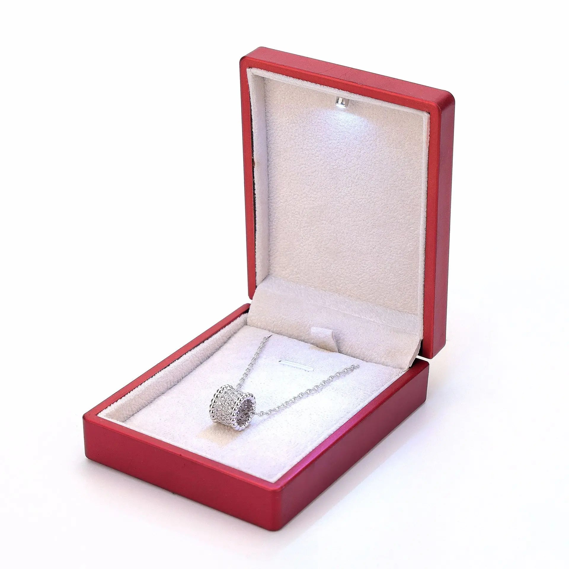 Luxury Mahogany Red Lacquered Jewelry Box With LED Light Plastic Case for Pendant Necklace Storage Case Wholesale