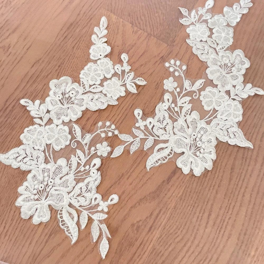 DIY Bridal Headdress Accessories Patches Embroidered Mesh Lace Applique 100% Polyester Elegant for Wedding Dress