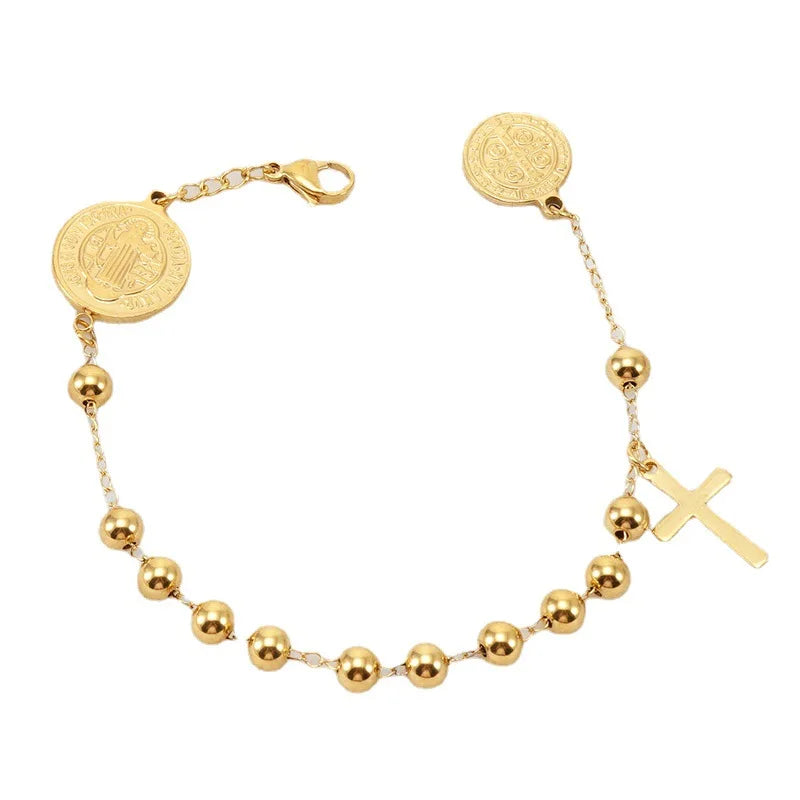 Nickel Free Gold Plated Stainless Steel Cross Virgin Mary Bracelet for Women Men