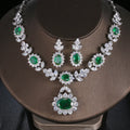 2022 New Arrival Wedding Jewelry Bridal Necklace Earrings Set Shiny Emerald Flower Zircon Jewelry Set for Women Girls
