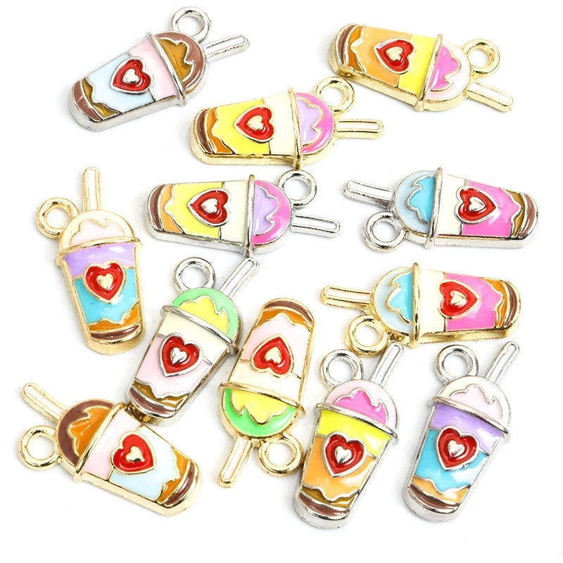 Heart Drinks Charms Enamel Gold Plated Straw Cup Pendant for DIY Jewelry Making Necklace Bracelet Earring Jewelry Accessories