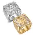 Fashion Men's Trendy Statement Bling Animal Hip Hop Chunky Stainless Steel 18K Gold Iced Out CZ Signet Zircon Lion Head Ring