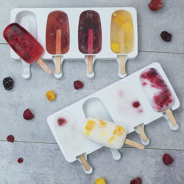 4-Piece Sustainable Silicone Ice Cream Mould 4-Cavity Cake Pop Baking Molds for Ice Lolly Ice Cream Maker Tool