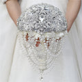 Customized Wedding Romantic Large Holding Flower 21CM Artificial Stain Rose with Pearl Crystal Bridal Bouquets for Bride