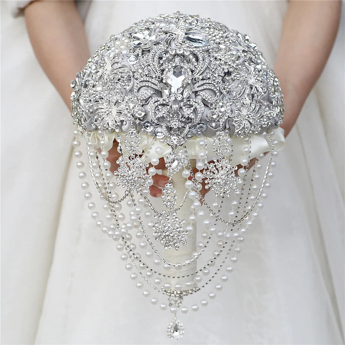 Customized Wedding Romantic Large Holding Flower 21CM Artificial Stain Rose with Pearl Crystal Bridal Bouquets for Bride