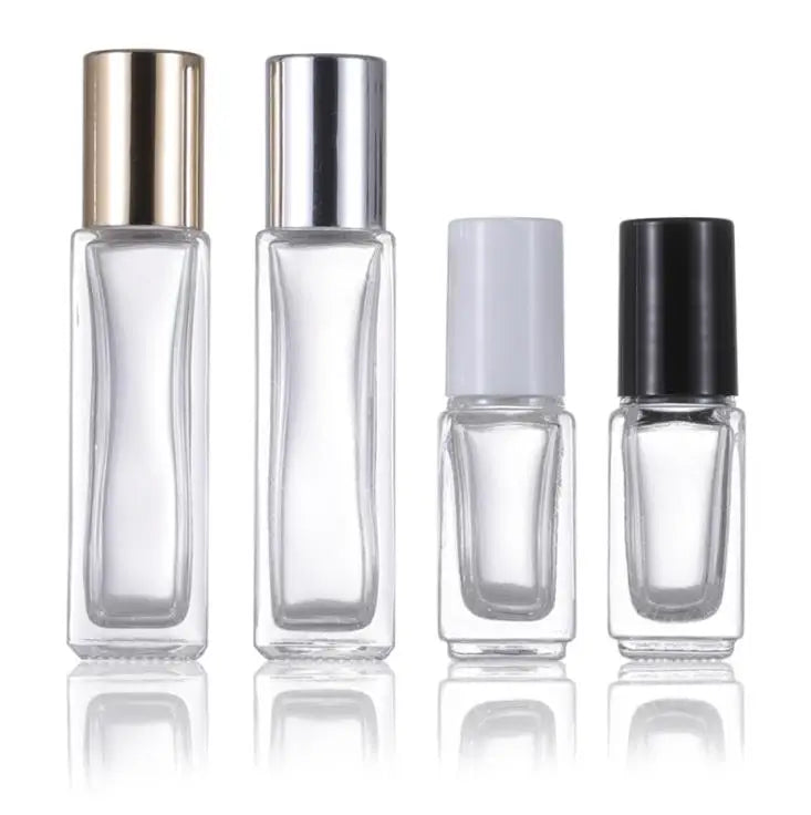 In Stock 3ml 8ml Thick Bottom square clear Glass Roll on Bottle With Steel Roller for Essential Oil Perfume