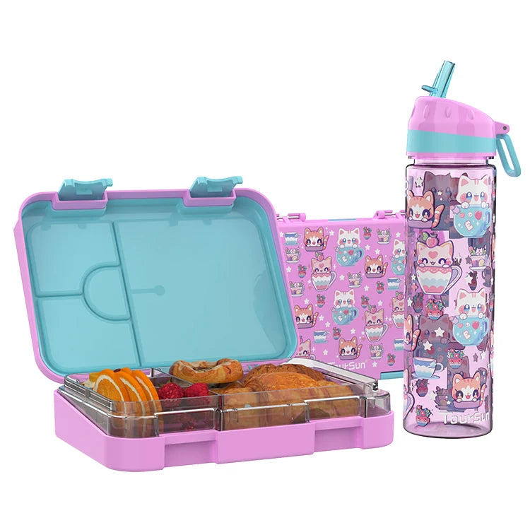 Kids School Outdoor Picnic Home Bento Plastic Container Lunch Box and Water Bottle for Children