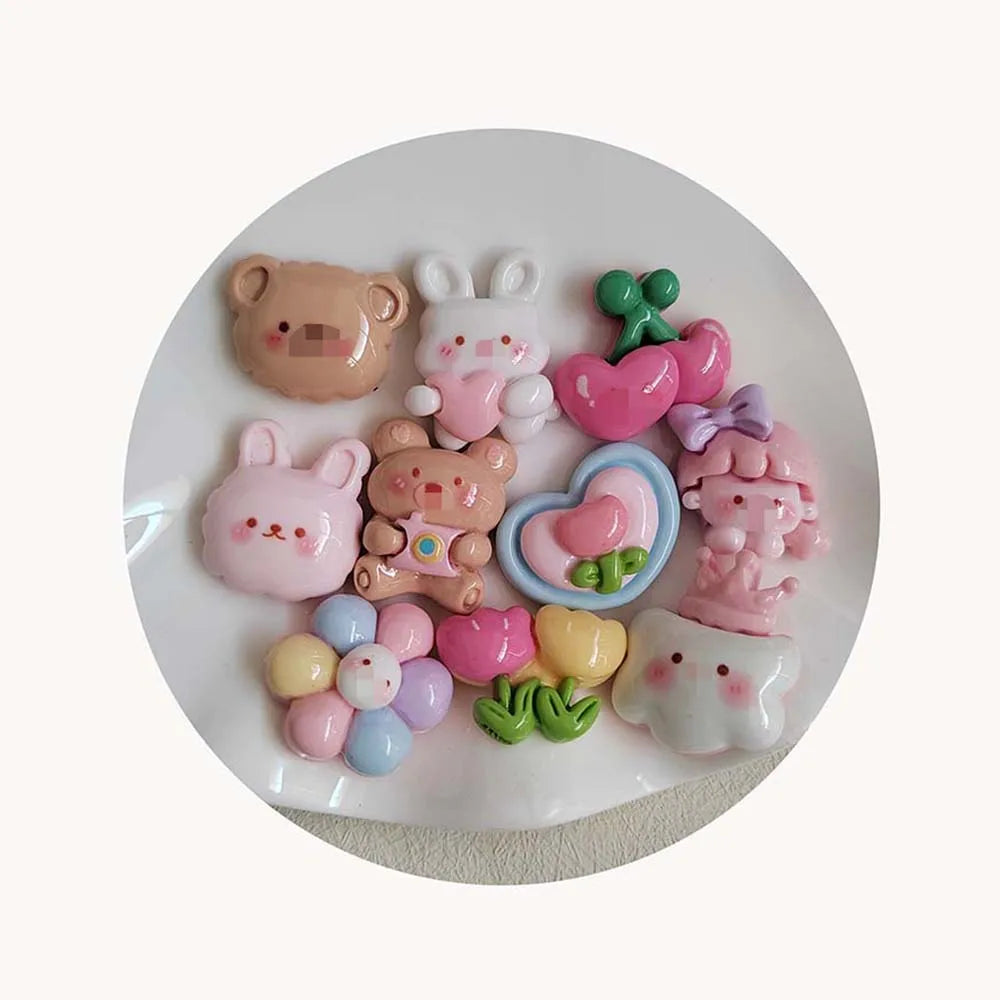 100pcs Kawaii Flatback Resin Cabochons Assorted Lovely Rabbit Bear Flowers Sunflower Cherry Slime Jewelry Findings Components