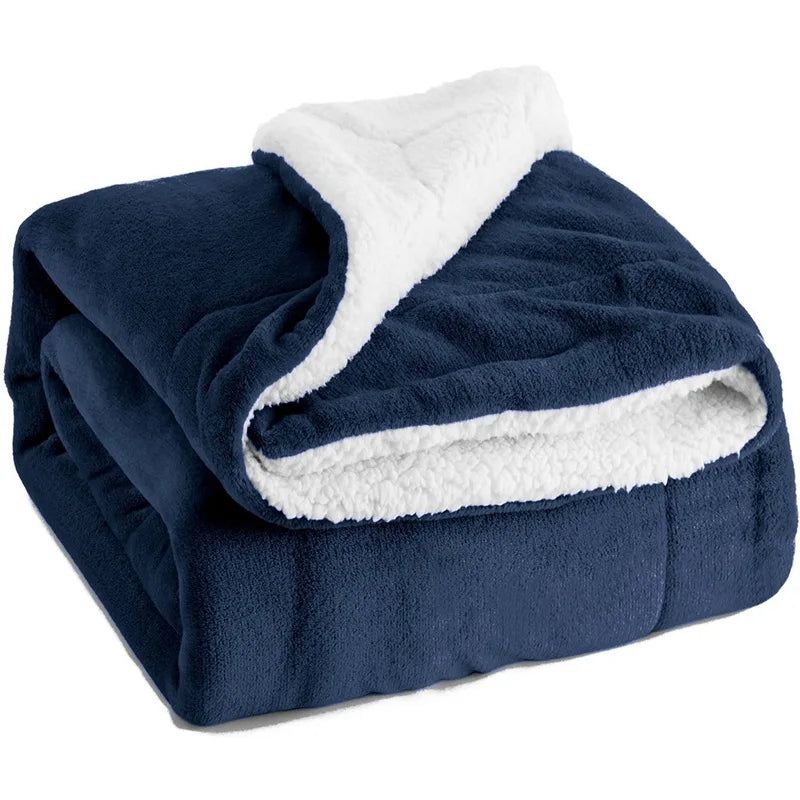 Custom Logo Super Soft Thick Solid Color Double Layer Winter Warm Flannel Fleece Throw Blanket for Winter