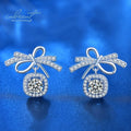 Trendy Silver 925 Original Total 1 Carat Brilliant Cut Diamond Test Past D Color Moissanite Bowknot Drop Earrings Fine Jewelry
