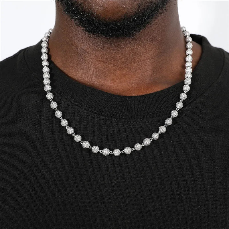 Wholesale Brass Material Iced Out Gold and Silver Color Full of Zircon Ball Charm Bracelet and Necklace Bead