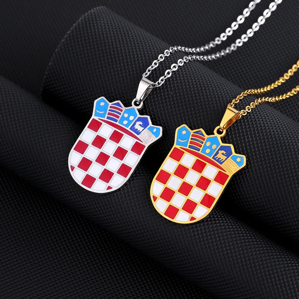 Enameled Croatia Map Chain Necklaces Stainless Steel Silver 18K Gold Plated Enamel Croatia National Flag Map Pendant Necklace