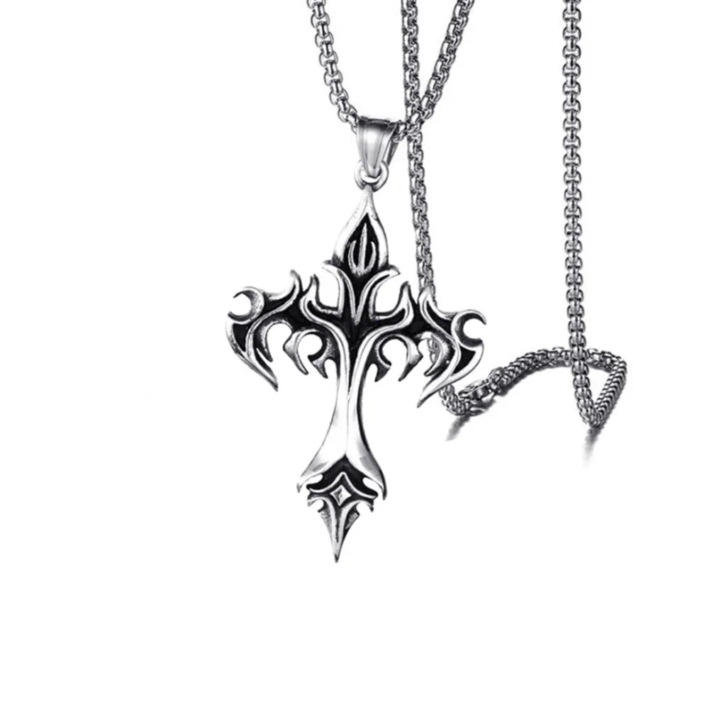 Japanese Literary and Artistic Youth Jewelry Vulcan Blue Blood Sword Cross Pendant Imperious Stainless Steel Necklace Wholesale