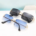 2025 Custom Logo Trendy Retro Women Small Frame Blue Rectangle Sunglasses Metal Rimless Square Sunglasses Men Women