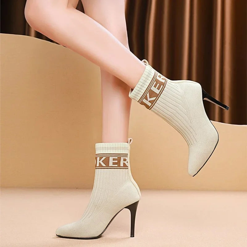 Latin Dance Boots for Women Autumn Winter Pointed Party Hall Toe Stiletto Jazz Tango Salsa Shoes Rubber Sole Performance