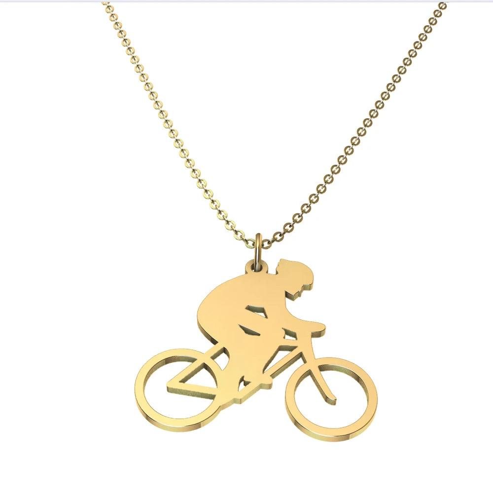 Bicycle Necklace Stainless Steel Chain Chocker Jewelry Oro Laminado Joyeria Cycling Charm Necklace Joyeria Collar De Bicicleta