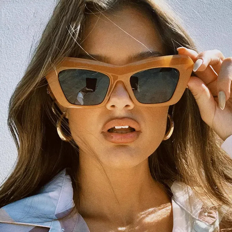 UNOC 2022 New Cat Eye Sunglasses Wide Legs Personalized Triangle Glasses Gray Blue Acrylic Cheap Retro Hip Hop Women's