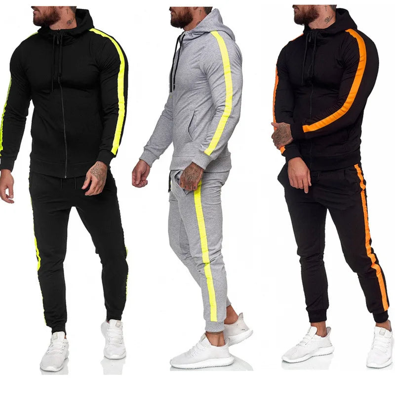 Slim Fitting Men Trackuists Zipper Sweat Suits Hoodie Jogging Jogger Sets Blank Men Autumn Winter Clothing