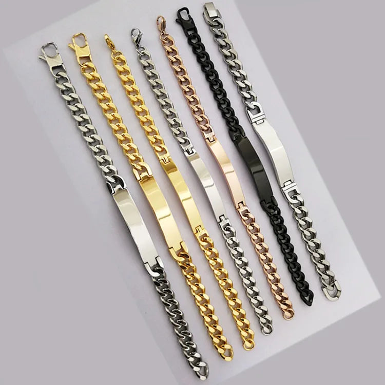 2021 Wholesale Custom Name Jewelry Gold bar Blank Stainless Steel Engraved Bracelet for Couples