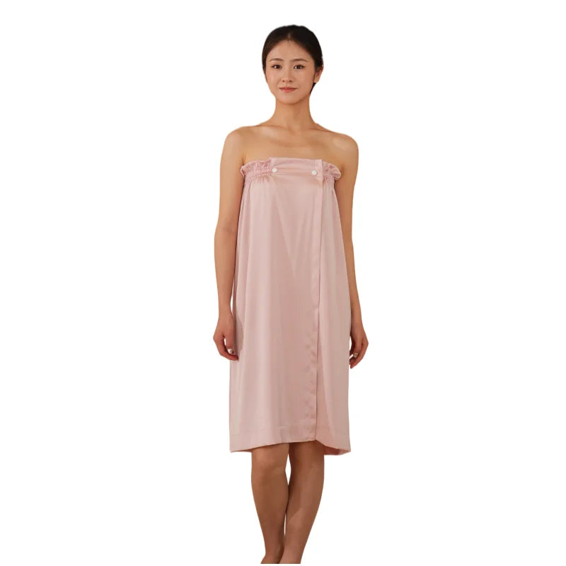 Pink Elasticated Satin Bath Wrap Women Satin Spa Body Wrap with Adjustable Closure