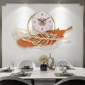 Creative Luxury Orange Leaf Wall Art Clock Big Silent Metal Single Face Needle Display Traditional Design Style Home Decor