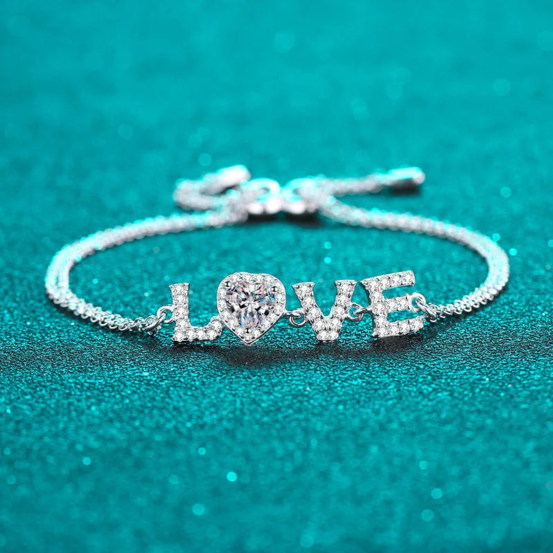 Silver 925 Original Excellent Cut Total 0.5 ct Diamond Test Past D Color VVS1 Moissanite Love Heart Bracelet Gift Fine Jewelry