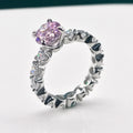 Women Couple Rings Diamond Cutting Fine Sterling Silver Tennis Ring Beautiful Pink Gemstone Inlay Rings
