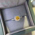 Silver 925 Original 1 Carat Excellent Cut Pass Diamond Test Yellow VVS1 Moissanite Cushion Ring with GRA Certificate